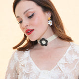 Daisy Velvet Choker - Cream/Black