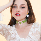 Daisy Velvet Choker - Olive/Pink