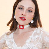 Daisy Velvet Choker - Cream/Red