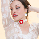 Daisy Velvet Choker - Cream/Red