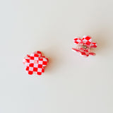 Mini Checker Flower Hair Clip in Red