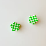 Mini Checker Flower Hair Clip in Green