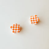 Mini Checker Flower Hair Clip in Orange