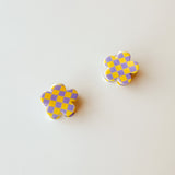 Mini Checker Flower Hair Clip in Purple/Yellow