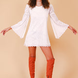 Vintage Sharon Lace Bell-Sleeve Mini-Dress