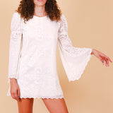 Vintage Sharon Lace Bell-Sleeve Mini-Dress