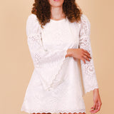 Vintage Sharon Lace Bell-Sleeve Mini-Dress