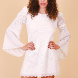 Vintage Sharon Lace Bell-Sleeve Mini-Dress