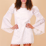 Vintage Sharon Lace Bell-Sleeve Mini-Dress