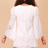 Vintage Sharon Lace Bell-Sleeve Mini-Dress