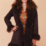 Vintage 1970’s Norwegian Wood Chocolate Suede Fur Coat