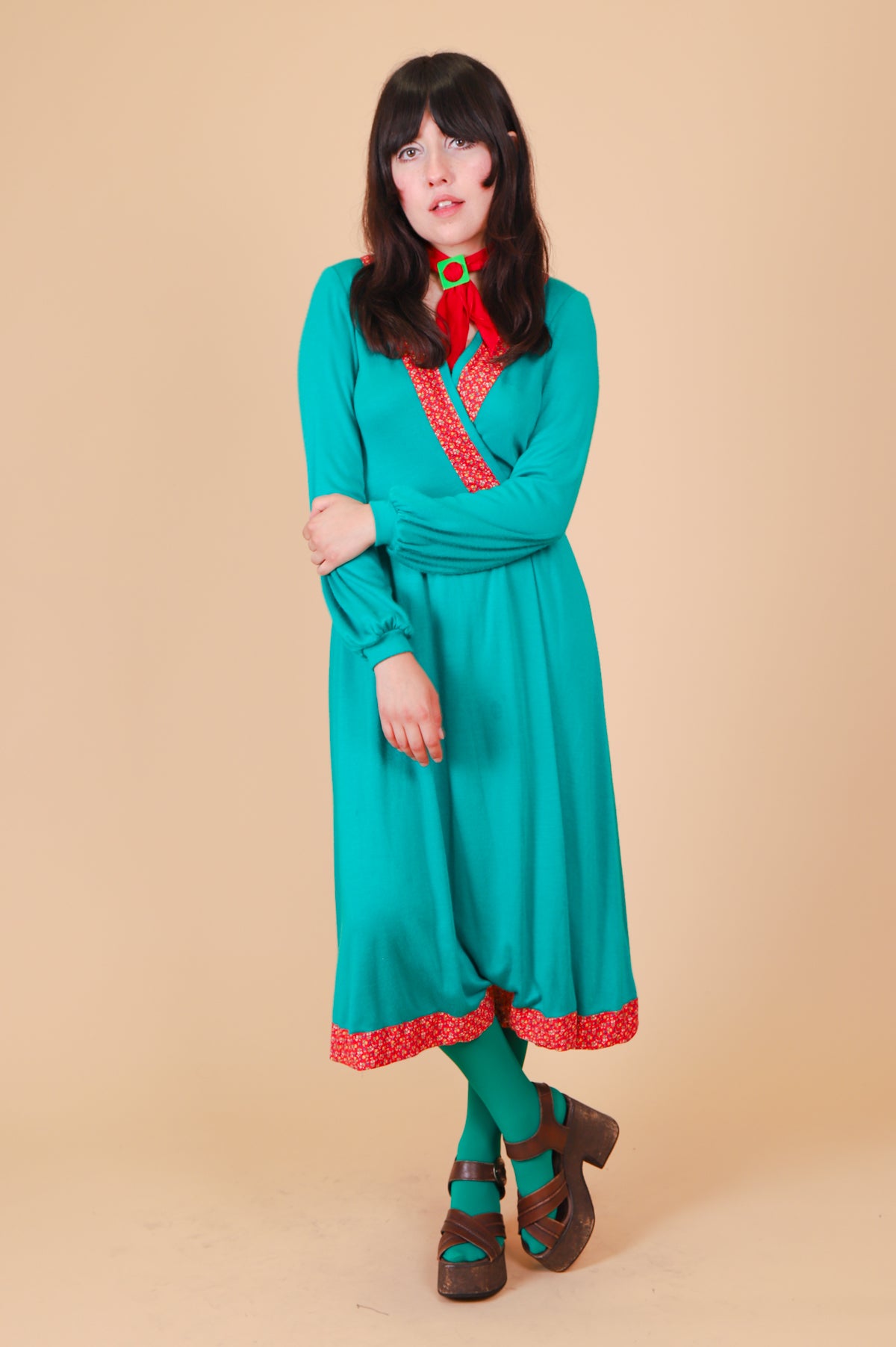 Vintage 1970 s Watermelon Wrap Midi Dress Miracle Eye