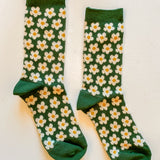 Daisy Socks in Forest Green