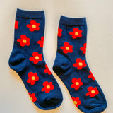 Flower Socks in Navy/Red