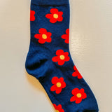 Flower Socks in Navy/Red