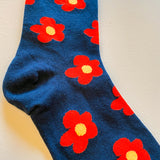 Flower Socks in Navy/Red