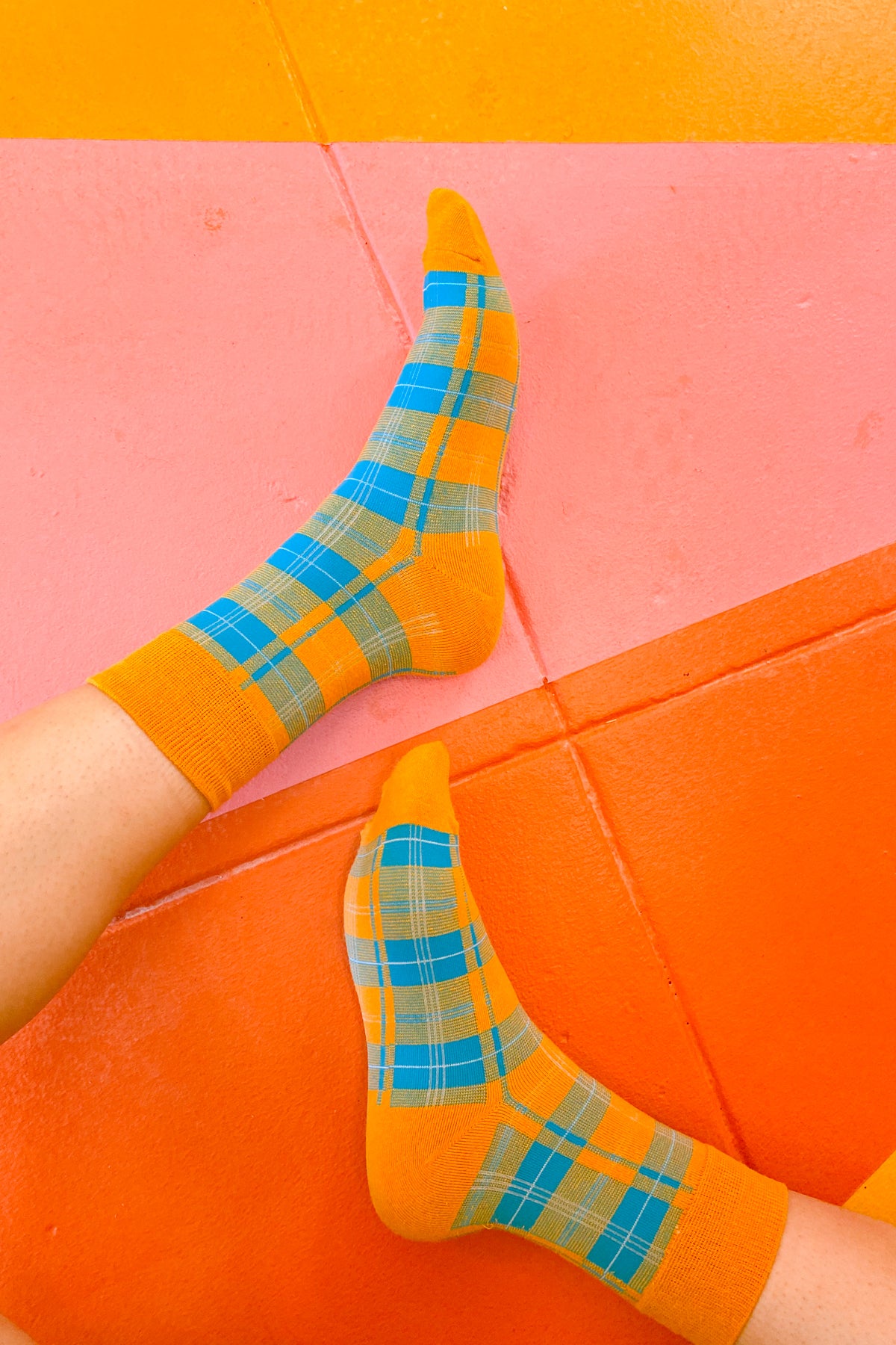 Plaid Mustard Blue Socks – Miracle Eye