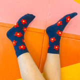 Flower Socks in Navy/Red