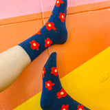 Flower Socks in Navy/Red