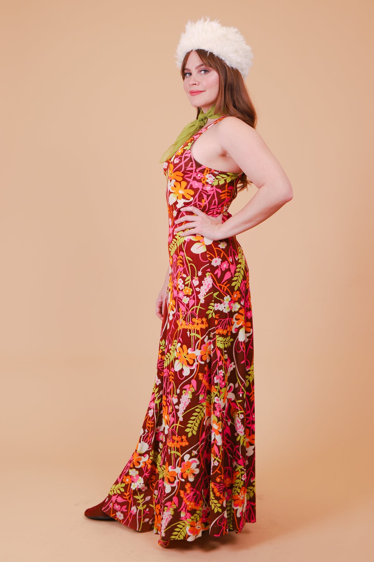 Vintage 1970’s Cinnamon Floral Garden Maxi-Dress