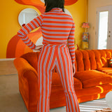 Tomato Stripe Kick Flare Pant - size: XS